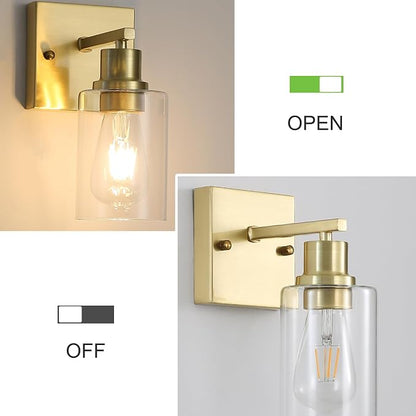 Living Room Wall Light fixtures 2 Pack, Brushed Gold Vanity Lights with Glass Shade, Farmhouse Modern Wall sconces for Gallery ，Mirror,Bedroom,Bathroom