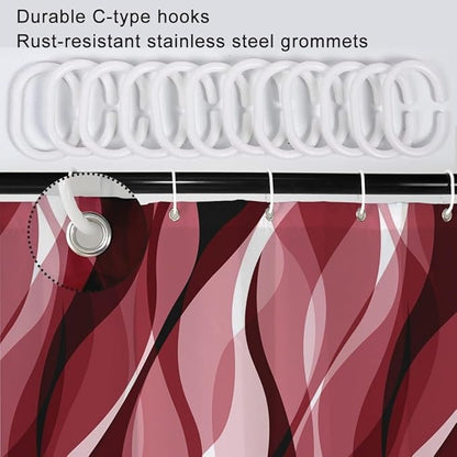 Red Shower Curtain, Modern Abstract Ombre Red Striped Shower Curtain Set for Bathroom Waterproof Shower Curtain with Hooks, 72x72 Inch