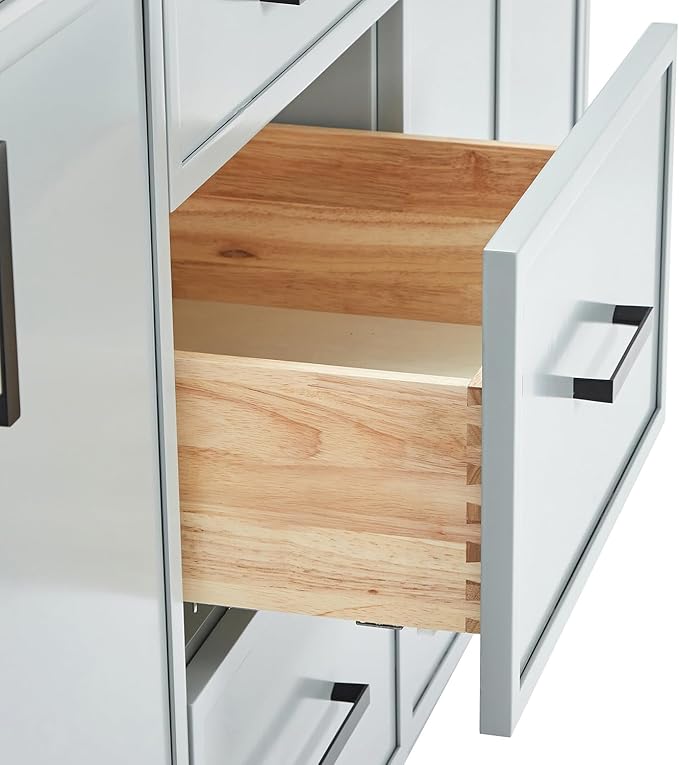 ARIEL Kelly 72-inch Bathroom Vanity with Sink,Solid Wood, 1.5-inch Pure White Quartz Countertop & Backsplash, Double Rectangular Porcelain Sink, 4 Soft Closing Doors, 5 Dovetail Drawers, Grey
