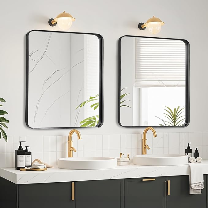 Fabuday Bathroom Mirror with Black Frame - 30x30 Inch Over Sink Rectangle Mirror for Bathroom, Wall Mounted Black Mirrors for Vanity, Farmhouse Decor, Matte Finish, Horizontal or Vertical Hanging