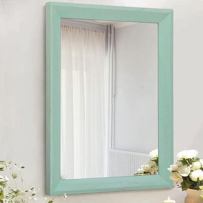 AAZZKANG Wood Framed Mirror Rectangle Modern Farmhouse Wall Mirrors Decor Large 28"x20" for Bedroom Living Room Bathroom Dressing Room Green