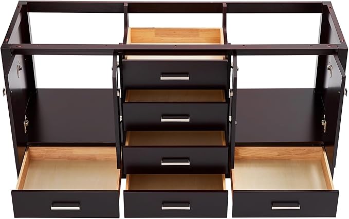 ARIEL Cambridge 66-inch Bathroom Vanity Base Cabinet,Solid Wood, 4 Soft Closing Doors, 6 Dovetail Drawers, Espresso