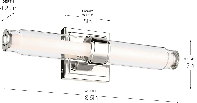 Kichler Laurene LED Bath Bar Light, Polished Nickel | Linear vanity light with clear glass for mirrors and vanities (18.5" x 5"), 55237PNLED