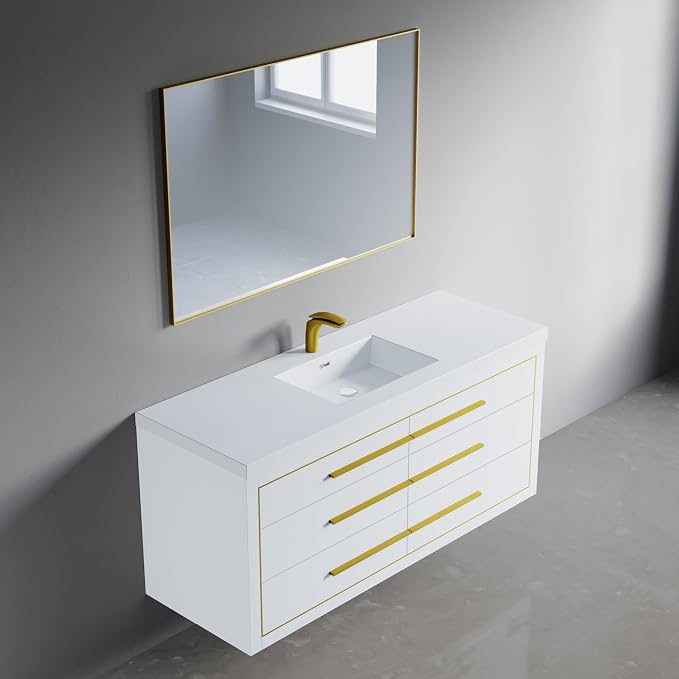Dowell 61" Bathroom Sink,Single Bowl Vanity Basin,Rectangular Drop-In Bathroom Sink with Overflow,White-000 6122BPS