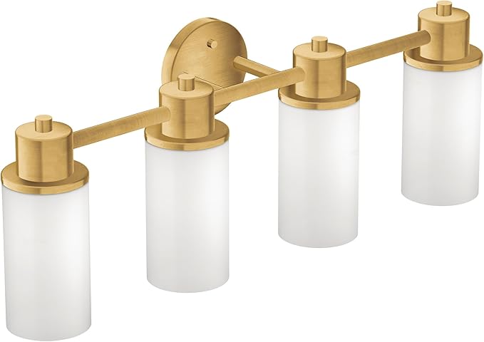 Moen DN0764BG Iso 4-Light Dual-Mount Bath Bathroom Vanity Fixture with Frosted Glass, Brushed Gold