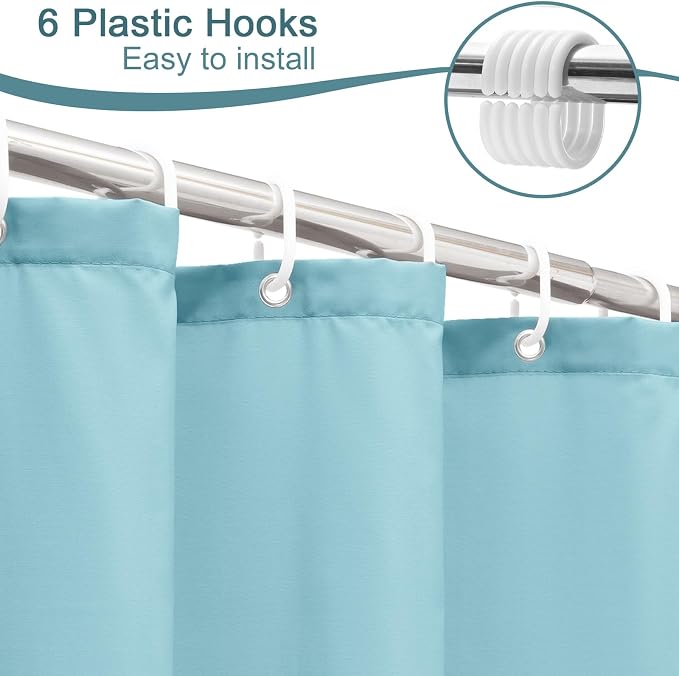 AooHome Stall Size 36x72 Inch Shower Curtiain Liner, Durable Fabric Solid Blue Bathroom Curtain with Hooks, Weigthed Hem, Waterproof