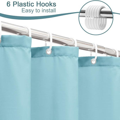 AooHome Stall Size 36x72 Inch Shower Curtiain Liner, Durable Fabric Solid Blue Bathroom Curtain with Hooks, Weigthed Hem, Waterproof
