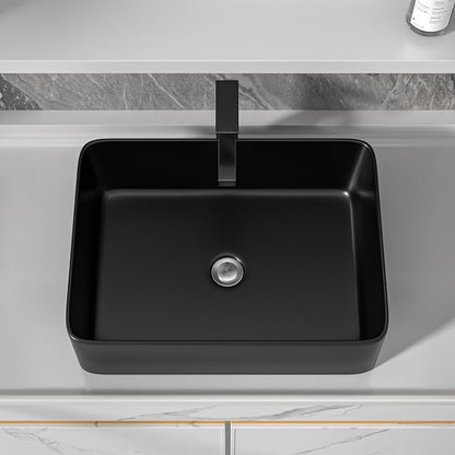 19"x15" Black Bathroom Vessel Sink Rectangular - Matte Black Porcelain Ceramic Rectangle Above Counter Vanity Lavatory Bath Sink Art Basin