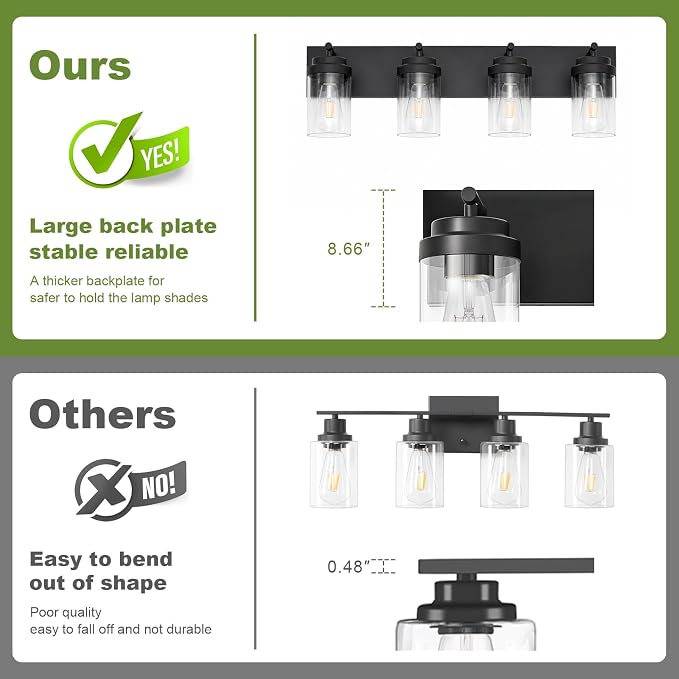 4-Light Bathroom Light Fixtures, Bathroom Vanity Wall Light | Modern Bathroom Lighting Fixtures Over Mirror, Vanity Lights for Bathroom, Mirror, Restroom, Bedroom, E26