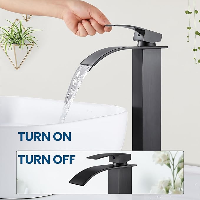 Airuida Tall Vessel Sink Faucet Oil Rubbed Bronze, Single Handle Single Hole Tall Waterfall Bathroom Faucet, Deck Mount Mixer Tap with Large Rectangular Spout Sink Washbasin Faucet Lavatory Vanity