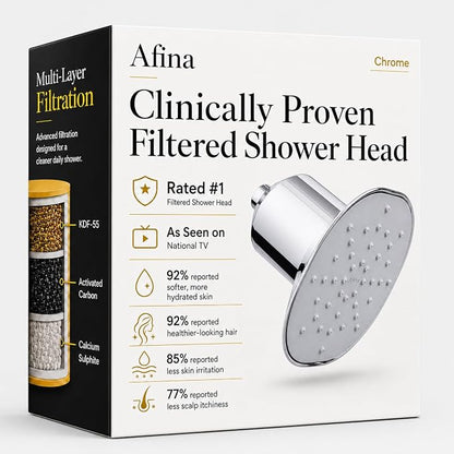 Afina Filtered Shower Head, High Pressure Rainfall (Chrome) | KDF-55 Shower Filter & Water Filter Showerhead for Hard Water, Reduces Chlorine for Softer Skin & Hair