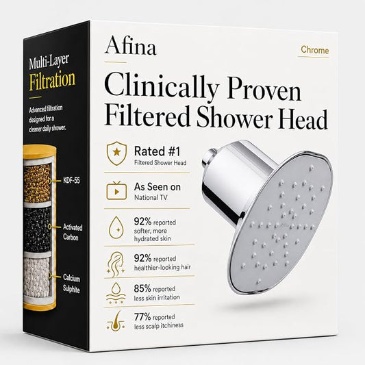 Afina Filtered Shower Head, High Pressure Rainfall (Chrome) | KDF-55 Shower Filter & Water Filter Showerhead for Hard Water, Reduces Chlorine for Softer Skin & Hair