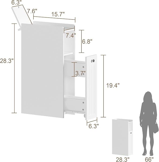ChooChoo Slim Bathroom Storage Cabinet with Slide Out Drawers | Narrow Storage Organizer with Hidden Storage, Freestanding Toilet Paper Holder, Bathroom Cabinet for Small Places, White