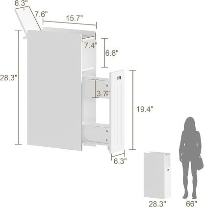 ChooChoo Slim Bathroom Storage Cabinet with Slide Out Drawers | Narrow Storage Organizer with Hidden Storage, Freestanding Toilet Paper Holder, Bathroom Cabinet for Small Places, White