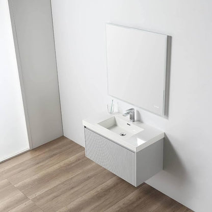 Blossom 36 Inch Bathroom Vanity with Sink | All Wood Wall Mounted Floating Bathroom Vanity Cabinet with Acrylic Sink | Soft-Close Drawer | Modern Minimalist Style Vanities (36 Inch, Light Grey)