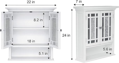 Teamson Home Windsor White Engineered Wood Bathroom Wall Cabinet with Glass Mosaic Doors