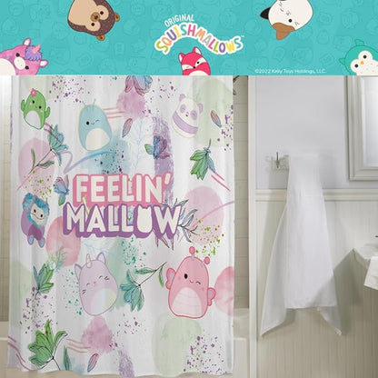 Squishmallows 13-Piece Shower Curtain Set, 72 x 72 Inch Fabric Curtain with Hooks, Bathroom Decor, Machine Washable, (100% Officially Licensed Product) by Franco Collectibles