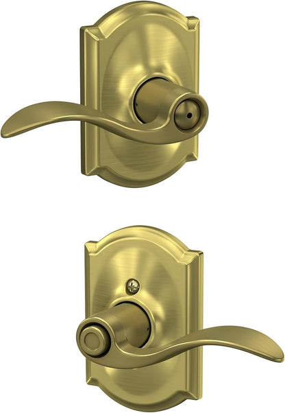 SCHLAGE Accent Lever with Camelot Trim Bed and Bath Lock in Satin Brass - F40 ACC 608 CAM