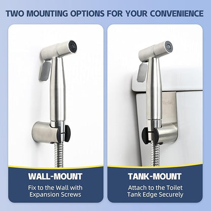 Handheld Toilet Bidet Sprayer for Toilet-Adjustable Water Pressure Control with Bidet Hose for Feminine Wash, Stainless Steel Brushed Nickel Cloth Diaper for Baby Wash (Warm and Cold)