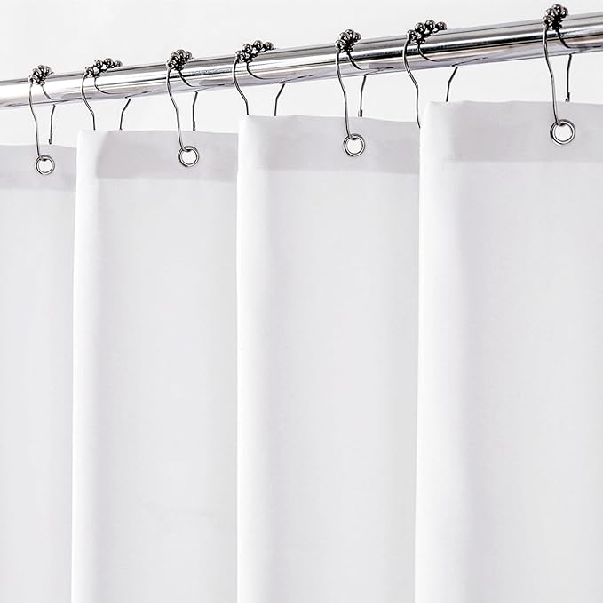 Felisa Long Waterproof Fabric Shower Curtain Liner with 3 Large Magnets,72 x 75 inches Hotel Quality & Soft Cloth Shower Curtain,Washable White Shower Curtain for Bathroom