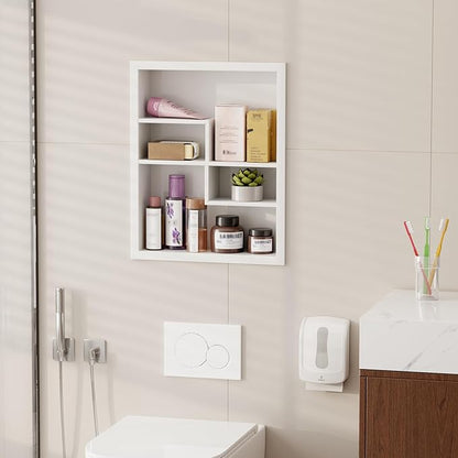 14x18 Medicine Cabinet Recessed Stainless Steel, with 4 Compartments Medicine Cabinet Organizer, Stainless Steel Wall Niche, Bathroom Wall Cabinet, Recessed Bathroom Cabinet, White