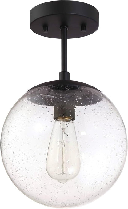 Design House 588517 Gracelyn Modern Indoor Dimmable Semi-Flush Ceiling Light with Clear Seedy Glass Globe Shade for Kitchen Hallway Bedroom, Matte Black
