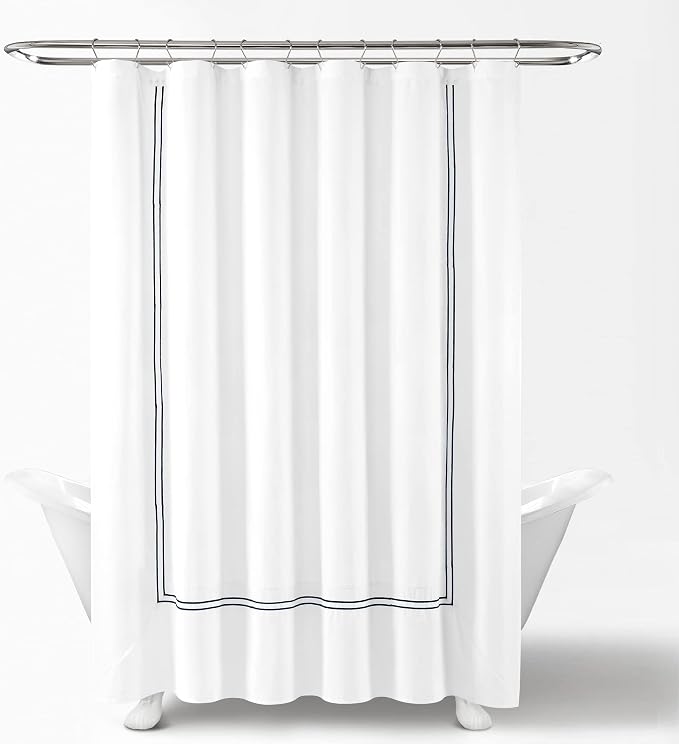 Lush Decor Hotel Collection Shower Curtain Single 72" W x 72" L White & Navy - White Shower Curtains for Bathroom - Bathroom Curtain - Modern Decor
