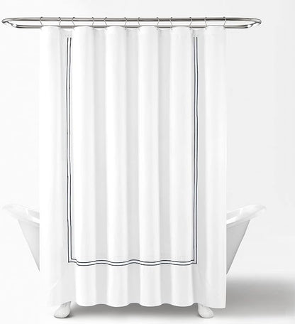 Lush Decor Hotel Collection Shower Curtain Single 72" W x 72" L White & Navy - White Shower Curtains for Bathroom - Bathroom Curtain - Modern Decor