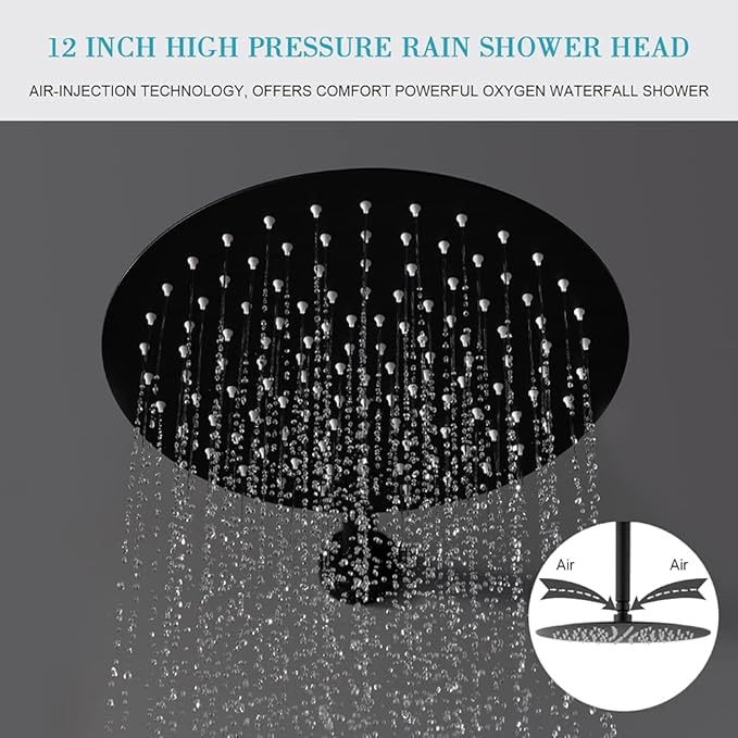 Matte Black Shower System, Shower Faucet Set Complete Rain Shower Head with Handheld, Bathroom Wall Mounted Rain Shower Fixture with Valve Set