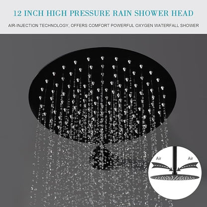 Matte Black Shower System, Shower Faucet Set Complete Rain Shower Head with Handheld, Bathroom Wall Mounted Rain Shower Fixture with Valve Set