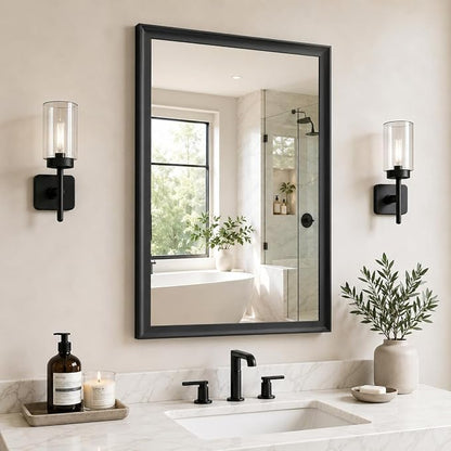 24x36 Inch Black Bathroom Mirrors for Over Sink | Rectangle Vanity Wall Mirror for Bedroom, Entryway, Living Room Decor, Aluminum Framed, Curved Wide Edge, Anti-Rust