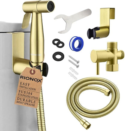 Handheld Bidet Sprayer Kit - Adjustable Water Pressure Jet for Toilet, Bidet for Toilet, Easy Installation, Quality Stainless Steel, Durable Internals, Leakproof Design (Gold)