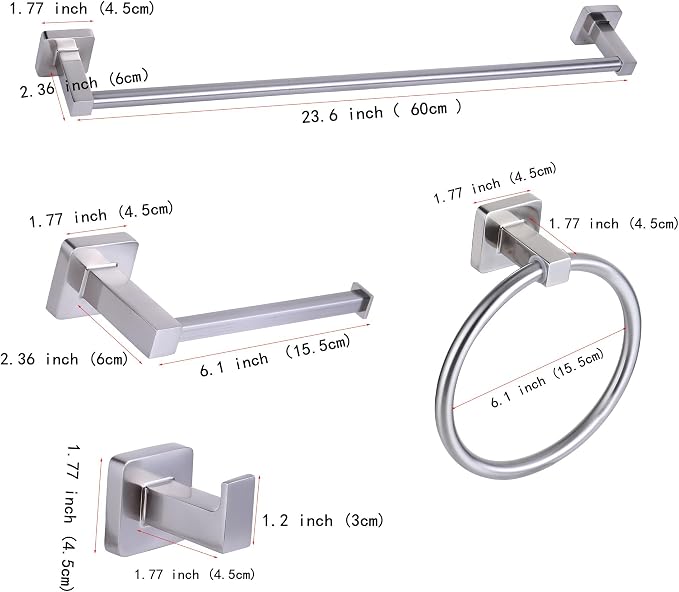 5 Piece Bathroom Hardware Accessories Set Brushed Nickel,24 Inch Towel Bar Set,Towel Rack Set,Bathroom Towel Holder Set