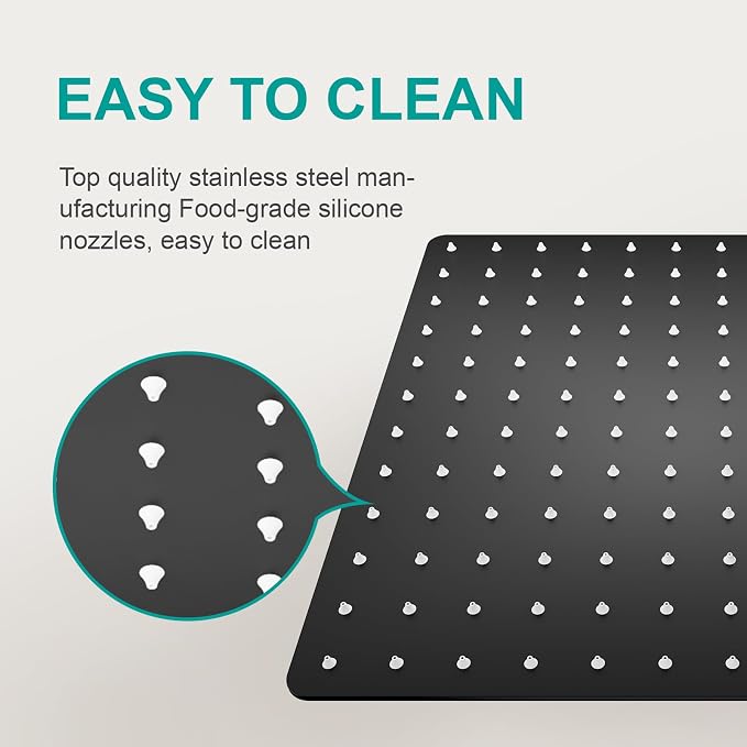 Square Rain Shower Head, High Flow Stainless Steel,Work with any decorative style，All Metal Rainfall Shower Head (Matte Black, 12)