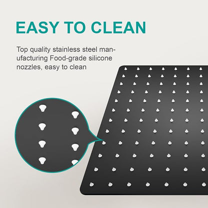 Square Rain Shower Head, High Flow Stainless Steel,Work with any decorative style，All Metal Rainfall Shower Head (Matte Black, 12)