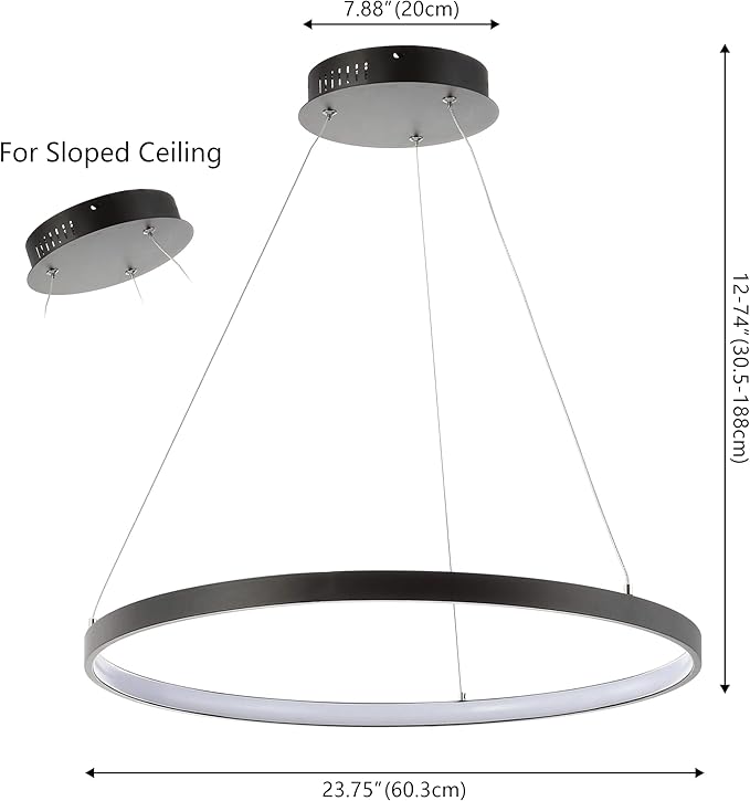 JONATHAN Y 23.75" Matte Black Modern Integrated LED Pendant Light, Dimmable Round Hoop Chandelier for Kitchen Island, Dining Room, Adjustable Height Metal Hanging Light (JYL7203A)