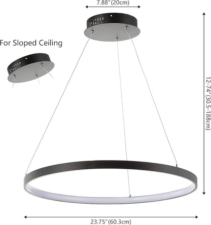 JONATHAN Y 23.75" Matte Black Modern Integrated LED Pendant Light, Dimmable Round Hoop Chandelier for Kitchen Island, Dining Room, Adjustable Height Metal Hanging Light (JYL7203A)