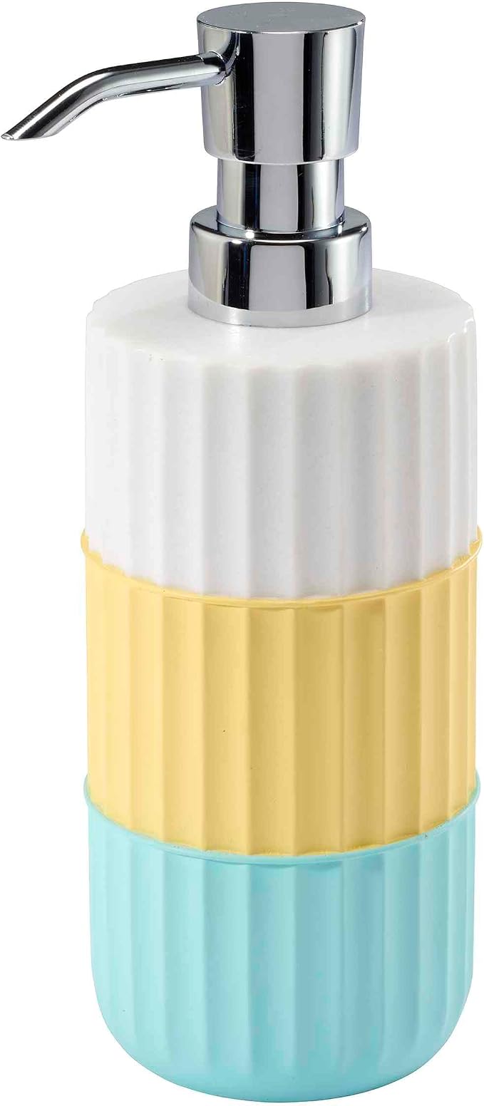 IZOD - Bathroom Set, 4pc Countertop Accessories, Tumbler, Toothbrush Holder, Soap Dish & Lotion Pump, Striped Resin Decor, Dorm Room Essentials (Clubhouse Collection, Aqua)