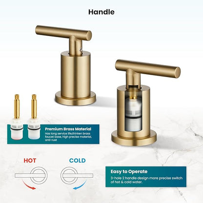 gotonovo 8 Inch Widespread Bathroom Sink Faucet 3 Hole 2 Handles Lavatory Basin with Pop Up Drain with Hot and Cold Mixer Valves Modern Brushed Gold