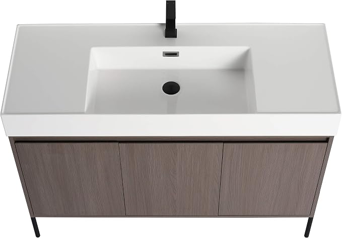 Crownpoint 48 Inch Bathroom Vanity with Sink, White Sink, Gray Oak Finish, Full Assembly Required, Elegant Bathroom Vanities for Modern Homes
