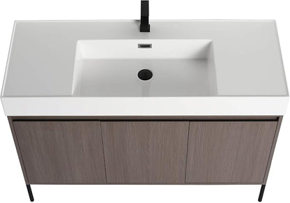 Crownpoint 48 Inch Bathroom Vanity with Sink, White Sink, Gray Oak Finish, Full Assembly Required, Elegant Bathroom Vanities for Modern Homes