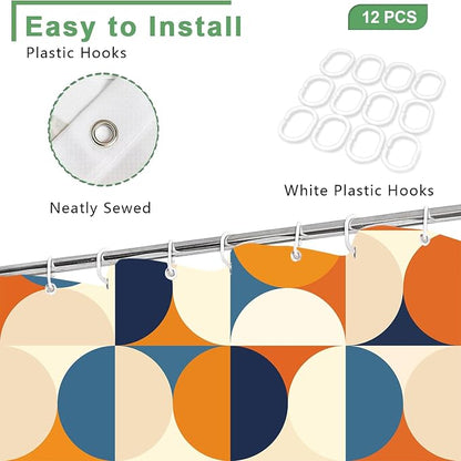 Mid Century Modern Shower Curtain, Colorful Boho Abstract Geometric Retro Art Shower Curtains for Bathroom, Colorful Unique Pattern Polyester Fabric Shower Curtain Set 12 Hooks 72X72IN