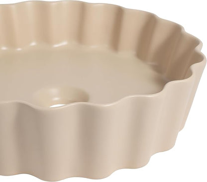 JONATHAN Y SNK1005G 15" Round Bathroom Vessel Sink, Art Deco Scallop Above Counter Vanity Sink, Matte Beige Ceramic Basin for Modern Powder Room and Lavatory