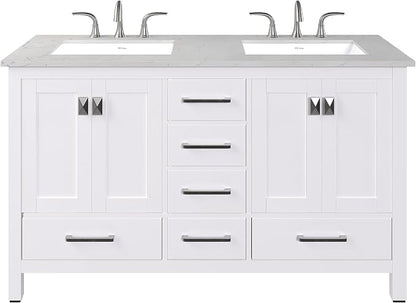 Aberdeen 60 in. White Double Sink Bath Vanity with Carrara Quartz Top and Undermount Porcelain Sinks
