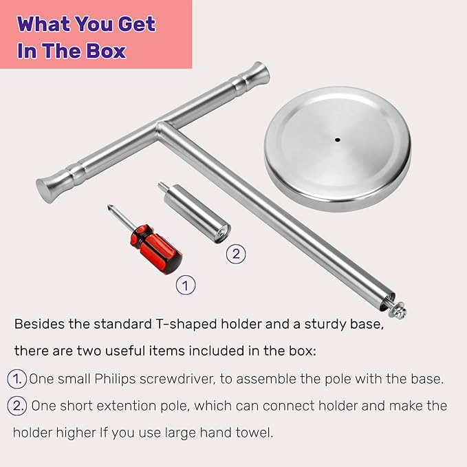 Hand Towel Holder Stand for Bathroom Vanity Countertop SUS304 Stainless Steel T-Shape Free Standing Towel Rack Stand Towel Bar for Bathroom Kitchen (Brushed Nickel)