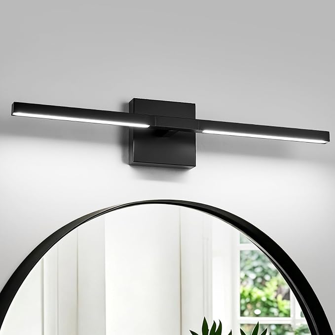 Black Bathroom Vanity Light, 24 Inch LED Light Bar Over Mirror | Modern Bathroom Light Fixture Over Mirror for Vanity, 360° Rotatable Dimmable LED Wall Mounted Lighting, ETL Certified