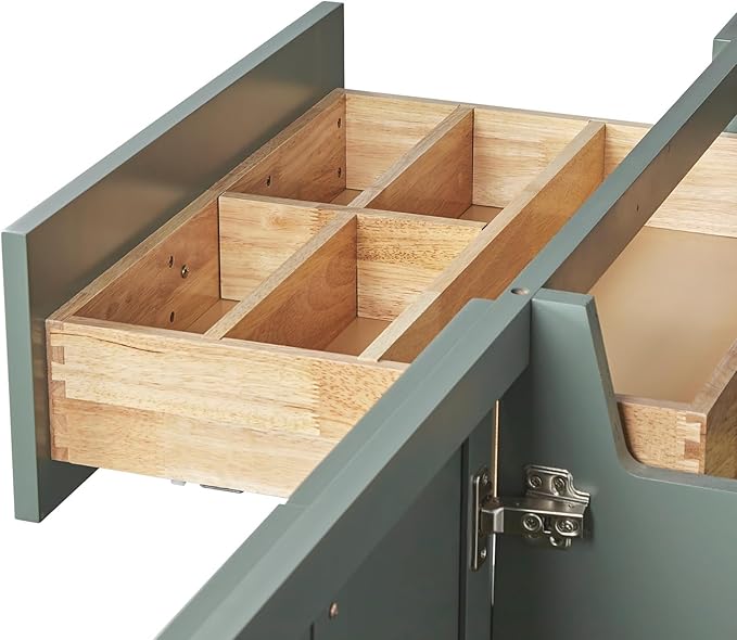 ARIEL Loren 72-inch Bathroom Vanity with Sink,Solid Wood, 1.5-inch Pure White Quartz Countertop, Double Oval Porcelain Sink, 4 Soft Closing Doors, 3 Dovetail Drawers, Vintage Green