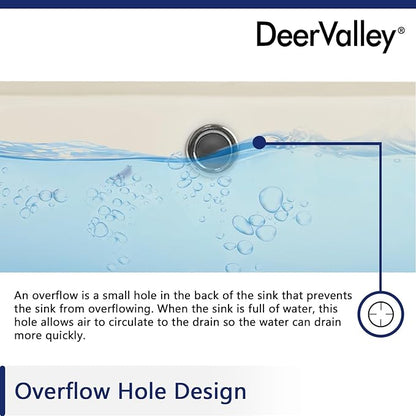 DeerValley DV-1U0085 Ally Rectangular Undermount Bathroom Sink 21'' x 15'' inch Vitreous China Bathroom Undermount Sink with Overflow, Bone