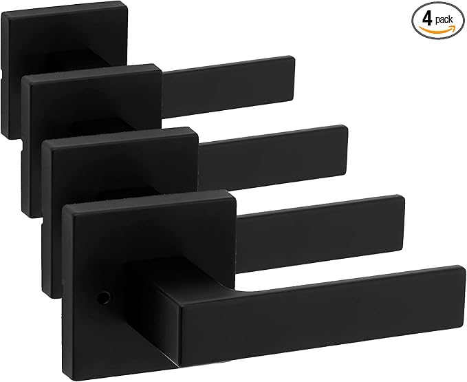 Kwikset Singapore Interior Privacy Door Handle with Lock, Door Lever for Bathroom and Bedroom, Matte Black Reversible Keyless Turn Lock, with Microban Protection (Pack of 4)