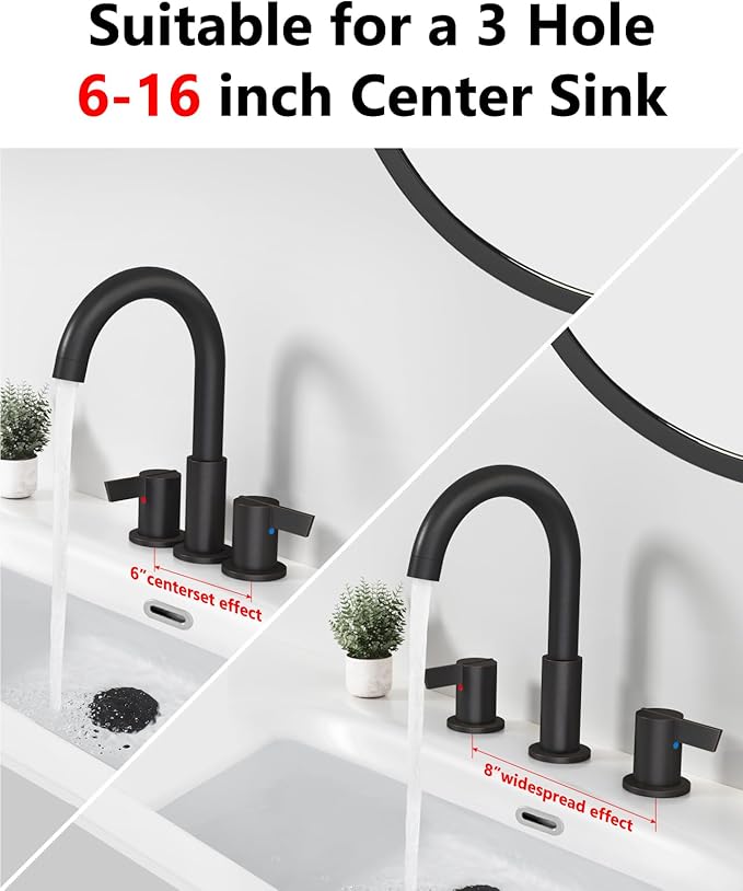 Bathroom Sink Faucet 3 Hole 8 Inch Widespread 2-Handle Vanity Faucet SUS304 Stainless Steel with Pop-Up Drain and Supply Lines Oil Rubbed Bronze